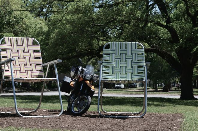 two lawn chairs and crime scene